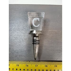 Wine Liquor Bottle Stopper Monogram Letter "C" Clear Cubed Silver Tone Stopper